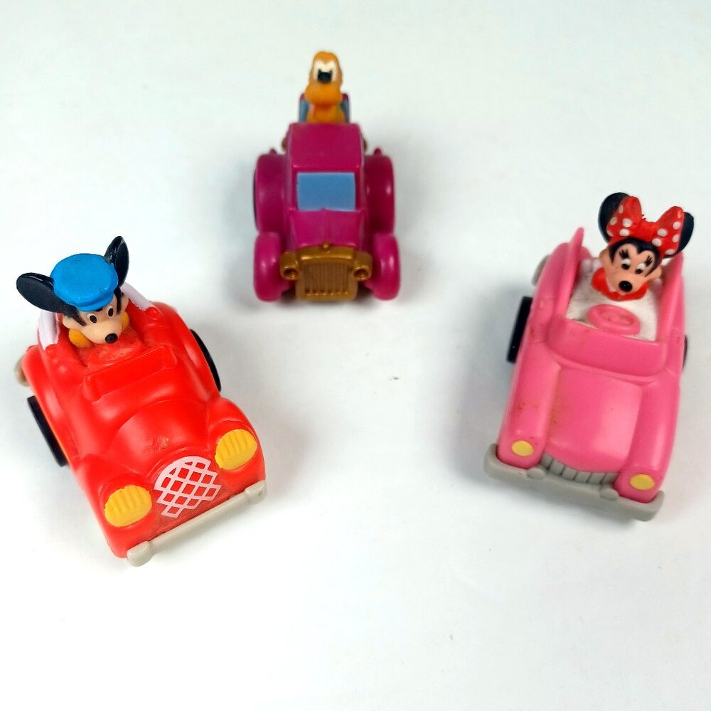 3 Vtg Miniature Disney Happy Meal Pull Back Friction Cars 2 Inch See Video